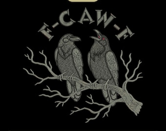 Embroidery F-Caw-F Design File, Black Crow Embroidered File, Gothic Bird Machine Embroidery File, Dark Aesthetic, 3 Sizes, Instant Download