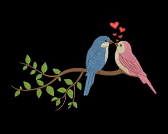 Love Birds Embroidery Design, Romantic Bird Couple Embroidery Pattern, Wedding Anniversary Gift Design, 3 Sizes, Instant Download