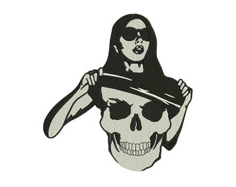 Skull Girl Embroidery Design, Gothic Woman Embroidery File, Dark Aesthetic Machine Embroidery Pattern, 3 Sizes, Instant Download