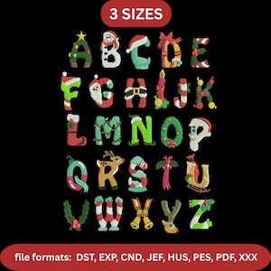 Christmas Alphabet Embroidery Bundle A–Z, 3 Sizes × 08 Files Each Letter,  Separate Files for All Letters, Create Any Name, Instant Download