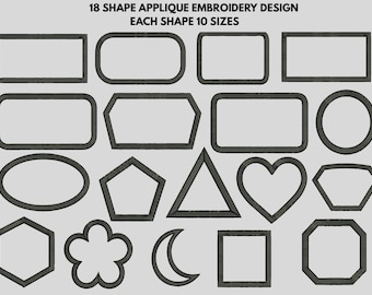 Shape Logo Frame Applique Embroidery Designs, 18 Shapes,10 Sizes, Each, Instant Download