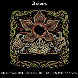 Disegno da ricamo aquila patriottica, aquila floreale gotica, creatura inquietante da ricamare a macchina, 3 misure, download immediato