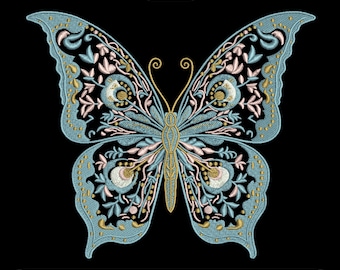 Floral Butterfly Embroidery Design, Elegant Butterfly Machine Embroidery Pattern, Summer Embroidery, 3 Sizes, Instant Download