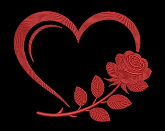 Heart Rose Embroidery Design, Love Floral Heart Machine Embroidery, Valentine Rose Design, 3 Sizes, Instant Download