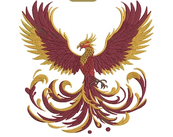 Phoenix Bird Embroidery Design, Phoenix Bird Machine Embroidery Pattern Design, Mythical Bird Embroidery, 3 Sizes, Instant Download