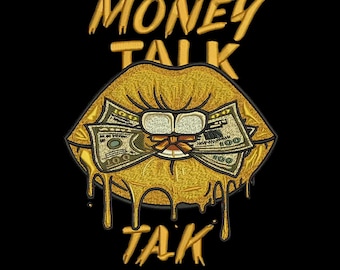 Money Talk Dripping Lips Embroidery Design, Dollar Bill Lips Pattern, Hip Hop Mouth Stitch File, 3 Sizes, Instant Download