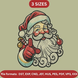 Vintage borduurontwerp kerstman, kerstman gezicht machineborduurwerk, vakantiesteekbestand, 3 maten, direct downloaden