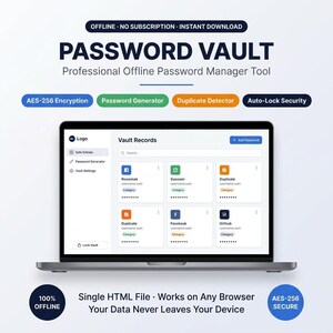Password Tracker Offline Web App, Local Password Vault No Subscription, Secure Digital Password Keeper, Encrypted Offline Password Manage