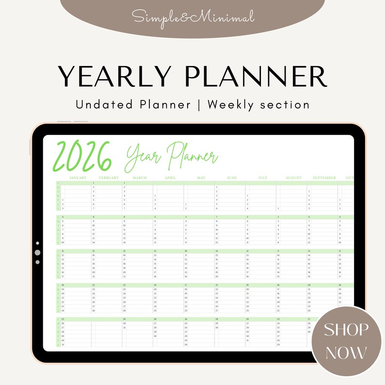 2026 Year Planner Printable | Monthly & Weekly Planner 2026 | Editable