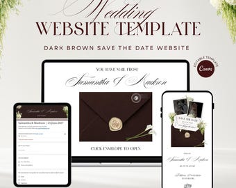 Floral Save the Date Wedding Website Template | Dark Brown, RSVP (Digital Download)