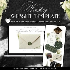 White & Green Floral Wedding Website Template with RSVP | Classic Floral Digital Invitation