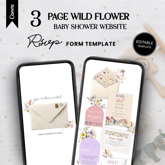 Wildflower Baby Shower Website Template | Editable Canva Invitation (Digital)