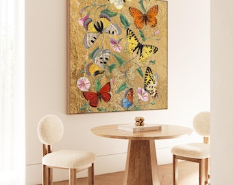 Gold Butterfly Wall Art: Elegant Colorful Glam Home Decor
