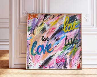 Colorful Graffiti Pink LOVE Wall Art Print: Abstract Urban Street Style, Modern Wall Decor