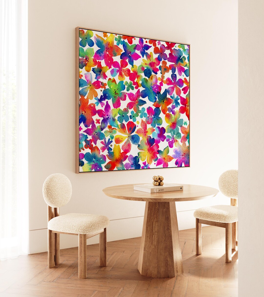 Colorful Rainbow Abstract Floral Wall Art: Watercolor Flower Print ...