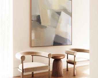Abstract Neutral Gray and Beige Wall Art Print: Light Gray Tan Brown White Neutral Minimalist Simple Geometric Shapes Modern Artwork Decor