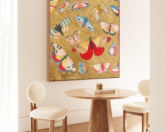 Gold Butterfly Wall Art: Elegant Colorful Glam Home Decor