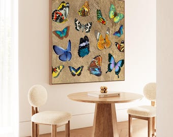 Gold Butterfly Wall Art: Elegant Colorful Glam Botanical Home Decor