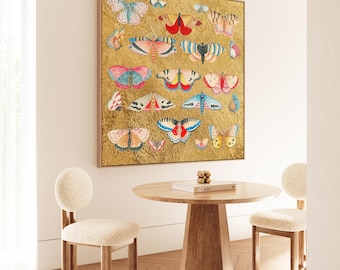 Gold Butterfly Wall Art: Elegant Colorful Glam Botanical Home Decor