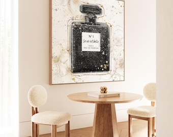 Black Perfume Bottle Wall Art Print: Luxury Gold Silver White Neutral Sparkly Glam Fashion Decor