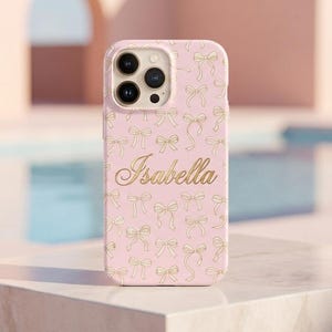 Coquette Name Phone Case, Custom Aesthetic iPhone Case, Pink Bow Girly Case, Personalized Cute Feminine Cover,Soft Girl Gift,Magnetic Impact