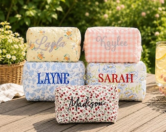 Personalized embroidered cosmetic bags, custom floral cosmetic bags, travel cosmetic bags, women's toiletry bags, bridesmaid gifts