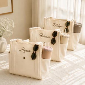 Gepersonaliseerde geborduurde draagtas voor bruidsmeisjes, canvas strandtas met lint met initialen, huwelijksgeschenk voor bruidsmeisjes, cadeau voor het bruidsgezelschap