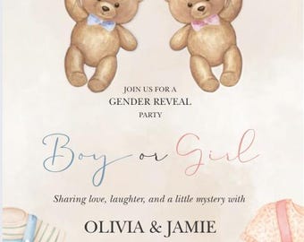 Gender Reveal Einladung Digital | Junge oder Mädchen | Bearbeitbare Canva Vorlage | Digitale Einladung | Sofort Download