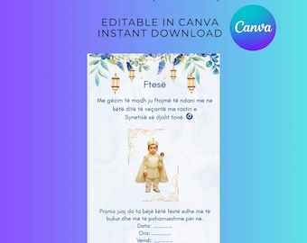 Synetia Einladung Digital | Albanische Beschneidungsfest Einladung | Bearbeitbare Canva Vorlage | Syneti Einladung | Sofort Download