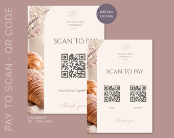 Bakery QR Code Payment Sign, Scan to Pay Template, Editable Canva Payment Sign, QR Code for Business, 2 Layouts