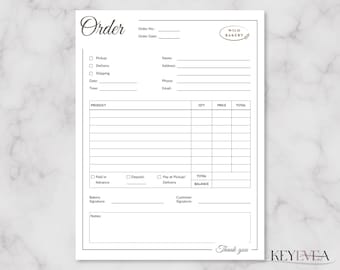 Bakery Order Form Template | Small Business Order Form | Bakery Order Tracker | Custom Order Form | Printable Business Forms