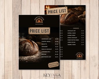Bakery Menu Template | Bakery Price List Template for Home Bakers | Baking Farmers Market Sign | Editable Canva Menu, 2 Designs