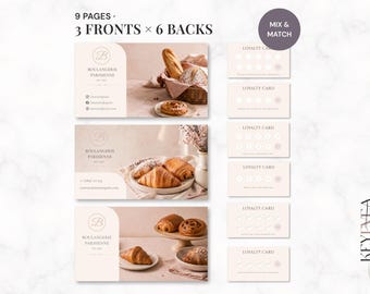 Bakery Loyalty Card Template | Vintage Bakery Punch Card, Feminine Bakery Rewards Card, Editable Canva, US & EU Sizes