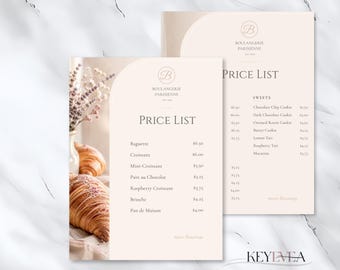 Bakery Menu Template | Price List Template for French Bakery | Editable Canva Patisserie Menu, 2 Designs for Baking Business