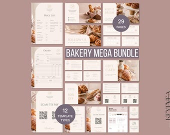 Bakery Business Bundle, Bakery Business Templates, Baking Branding Kit, Business Cards, Loyalty Card, Price List, Order Form