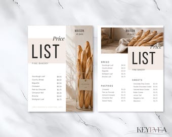 Bakery Menu Template | Price List Template for Coffee Shop & Café | Editable Canva Menu, modern editorial , 2 Designs