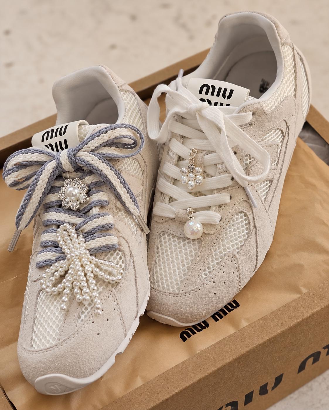 Braided Shoe Laces, Premium Sneaker Laces, Rope Shoelaces with Charms, Pearl Charms Shoe Laces, Braided Shoelaces, Sneaker Accessories