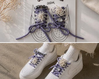 Shoe Charms Kit, Pearl Charm Sneaker Set with Twisted Laces, Tennis Shoe Laces, Sneaker Charms, Rhinestone Shoe Laces, Sneaker Accessories