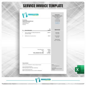 PLANTILLA DE FACTURA DE SERVICIO — Excel • 30 idiomas • 209 monedas • Automatización completa, factura personalizable, imprimible y editable