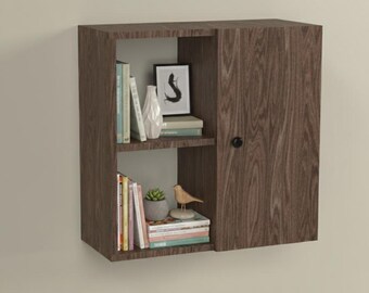 Modern Wood Look 4-Cube Wall Shelf | Versatile Display Storage for Books & Decor / Covered shelf