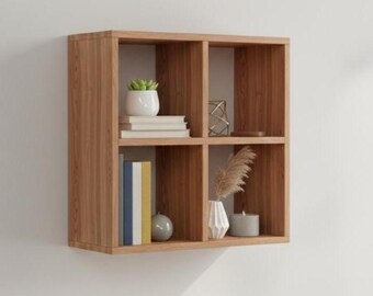 Modern Wood Look 4-Cube Wall Shelf | Versatile Display Storage for Books & Decor