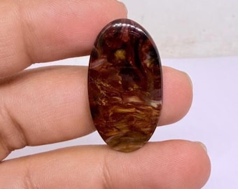Natural Pietersite Cabochon 32x18mm | 12ct Storm Stone | Flashy red Brown Gemstone for Jewelry Making
