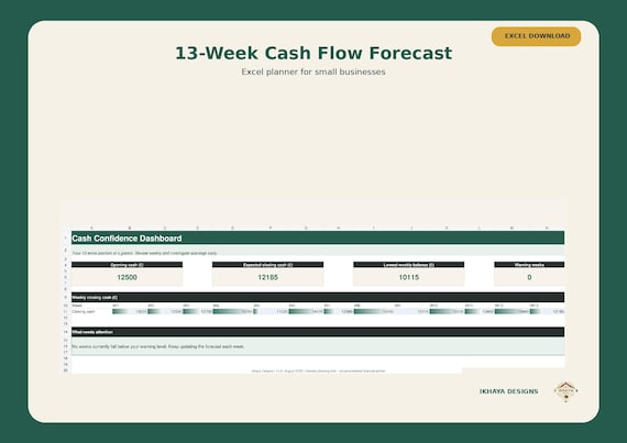 13 Week Cash Flow Forecast Template for Small Business | Excel Cash Planner & Scenario Dashboard