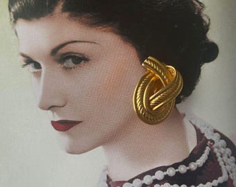 Signierte Vendome Gold Seil Knot Ohrclips, 1980s Statement Schmuck