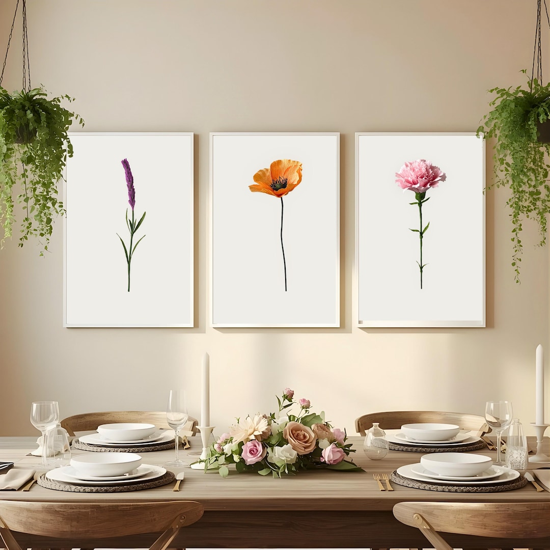 Mediterranean Printable Wall Art Set of 3, Minimal Floral Prints ...