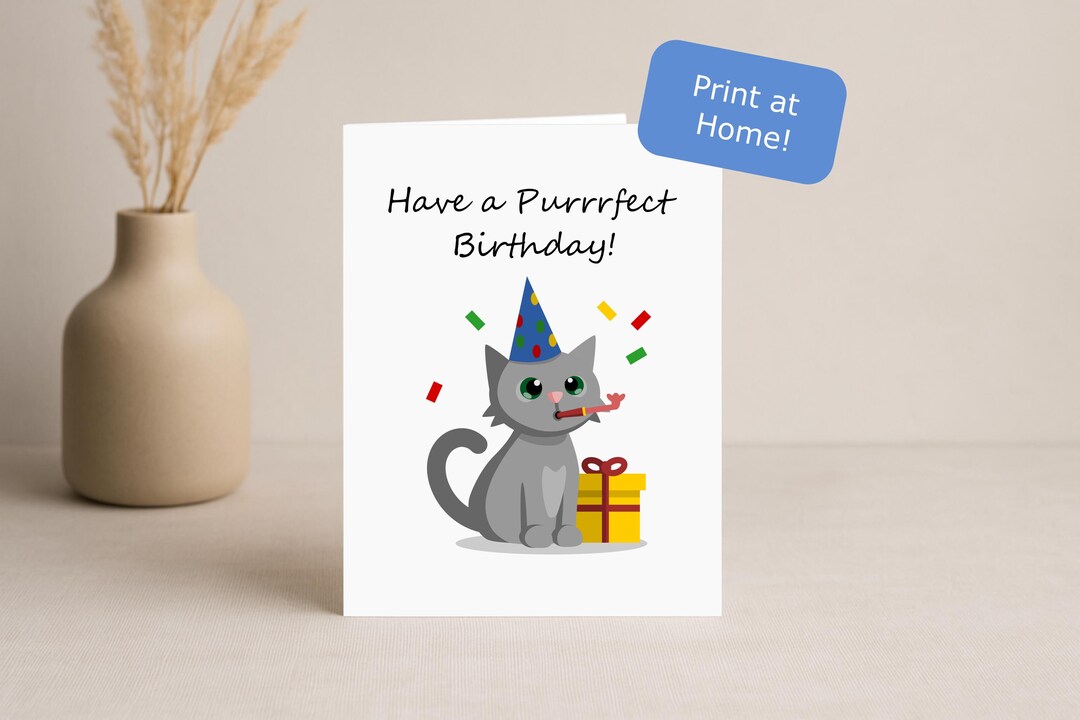 Cat Birthday Card – Cute Animal PDF Download - Etsy