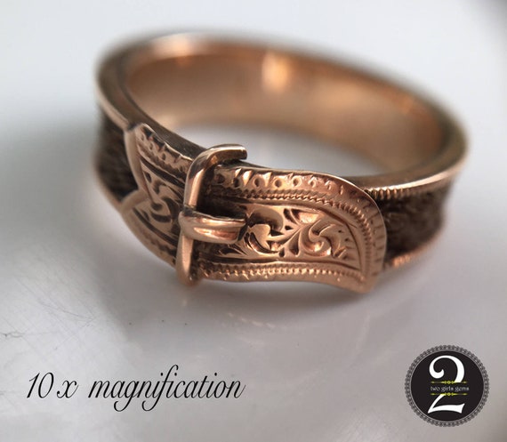 Victorian buckle ring, Victorian ring, Antique gol