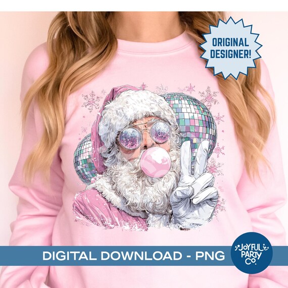 レトロなサンタのバブルガムのハッピーサンタPNGディスコピンクの
