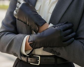 Handmade Black Sheep Leather Gloves: Elegant Women's Dress Gloves