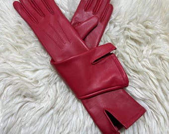 Gants longs femme en cuir de mouton rouge | Gants d'opéra faits main